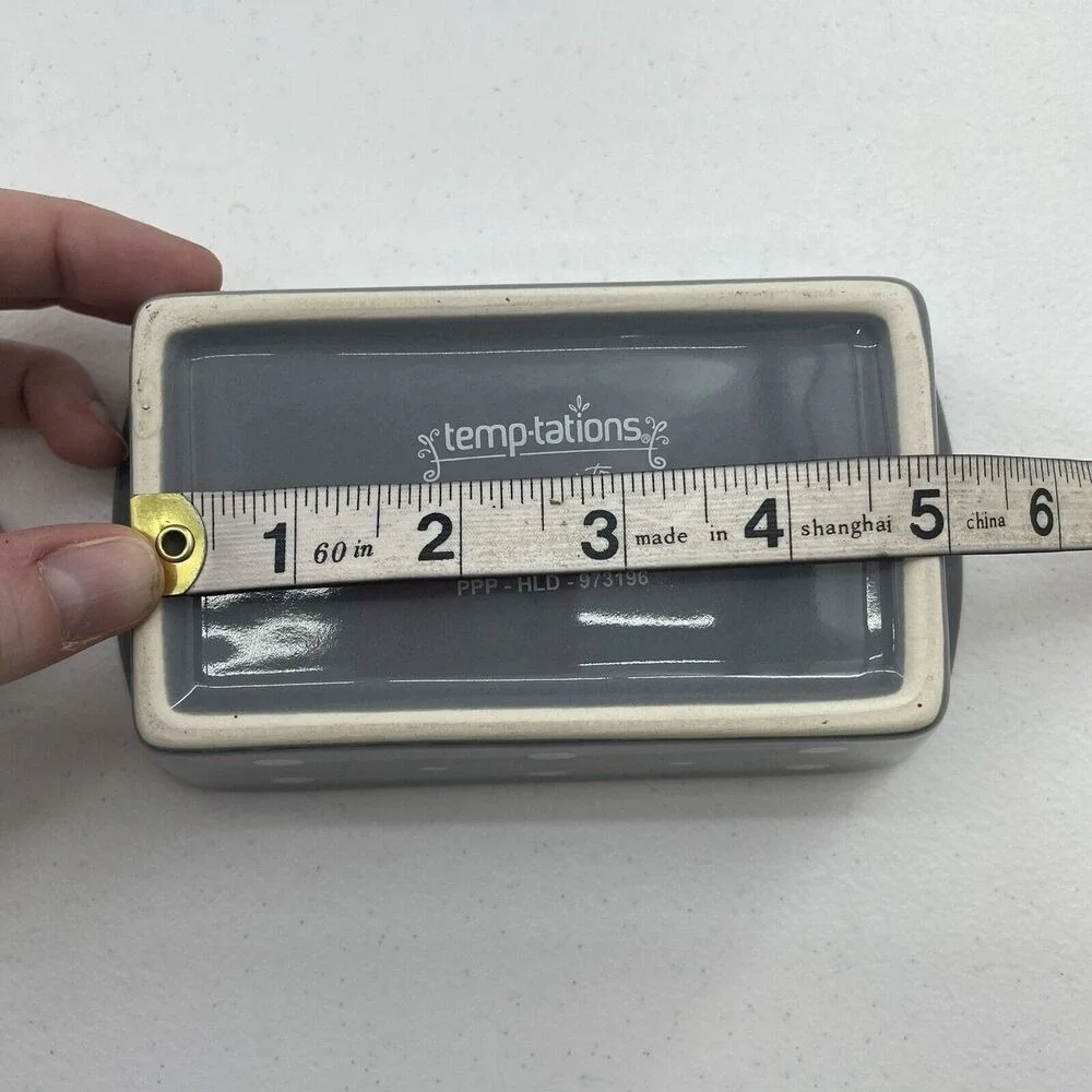 Temptations By Tara Mini Loaf Pan Gray Polka Dots‎ 12 Oz Cottage Core Oven Safe